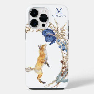 Monogramm Süßer Wald Fuchs Aquarell Floral Name iPhone 14 Pro Max Hülle