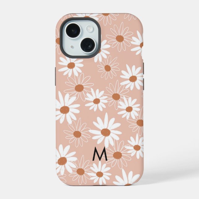 Monogramm Süßes Gänseblümchen-Muster iPhone 15 Hülle (Rückseite)