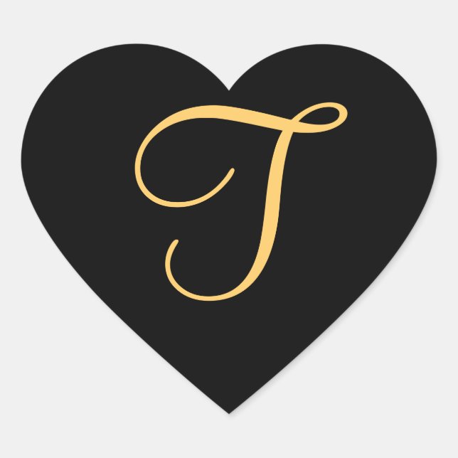 Monogramm T, goldfarbener anfänglicher T auf schwa Herz-Aufkleber (Vorderseite)