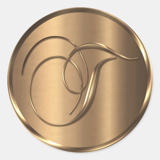 Monogramm T NONMETALLIC Bronze-Umschlag Aufkleber (Vorderseite)