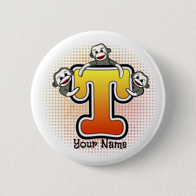 Monogramm T Sock Monkey  Button (Vorderseite)