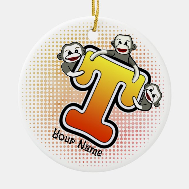 Monogramm T Sock Monkey  Keramik Ornament (Vorne)