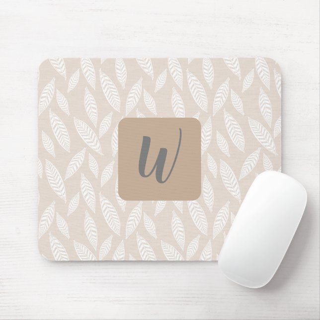 Monogramm Tan Botanische Blätter Mausklick Mousepad (Mit Mouse)