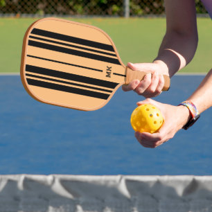 Monogramm Tan und schwarze Streifen Pickleball Schläger