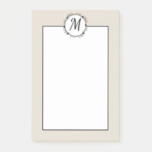 Monogramm tan, weiß mit schwarzem Kranz Post-it Klebezettel