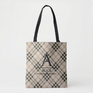 Monogramm Tartan Background Tote Bag