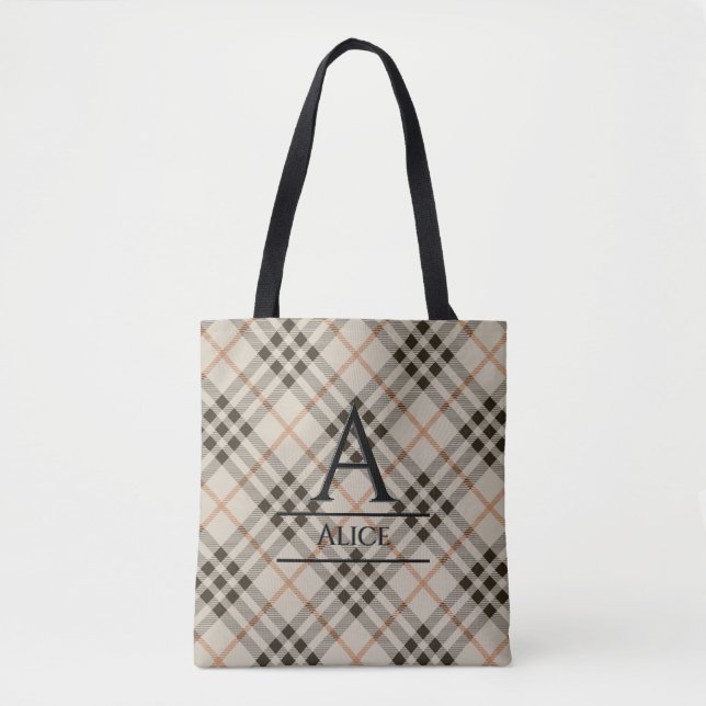 Monogramm Tartan Background Tote Bag (Vorderseite)