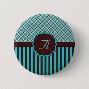Monogramm Tartan, lt Aquamarin Choc Brown Button