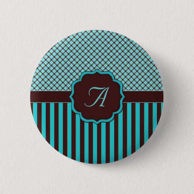 Monogramm Tartan, lt Aquamarin Choc Brown Button (Vorderseite)
