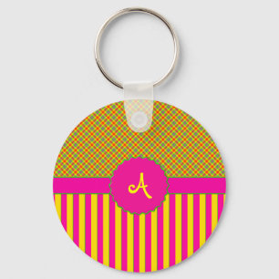 Monogramm Tartan Tutti Frutti Gelber Schlüsselanhä Schlüsselanhänger