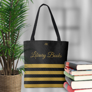 Monogramm-Tasche der Bibliothek Schwarz/Gelb Strei