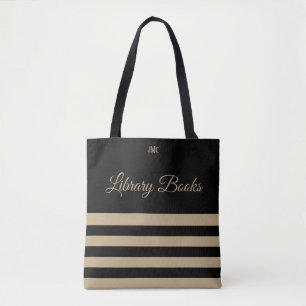 Monogramm-Tasche für Bibliotheksschwarz und -Strei