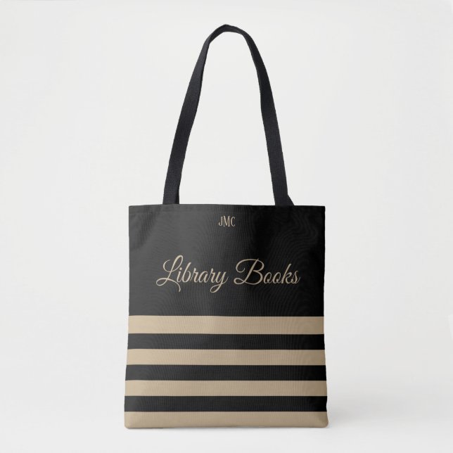 Monogramm-Tasche für Bibliotheksschwarz und -Strei (Vorderseite)