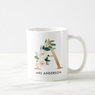 Monogramm-Tasse, Blumenmonogramm A, Kaffeetasse