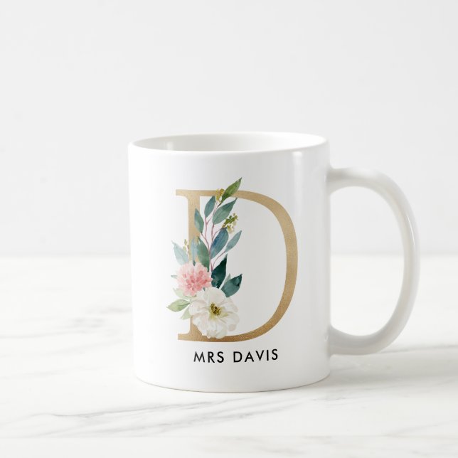 Monogramm-Tasse, Blumenmonogramm D, Kaffeetasse (Rechts)