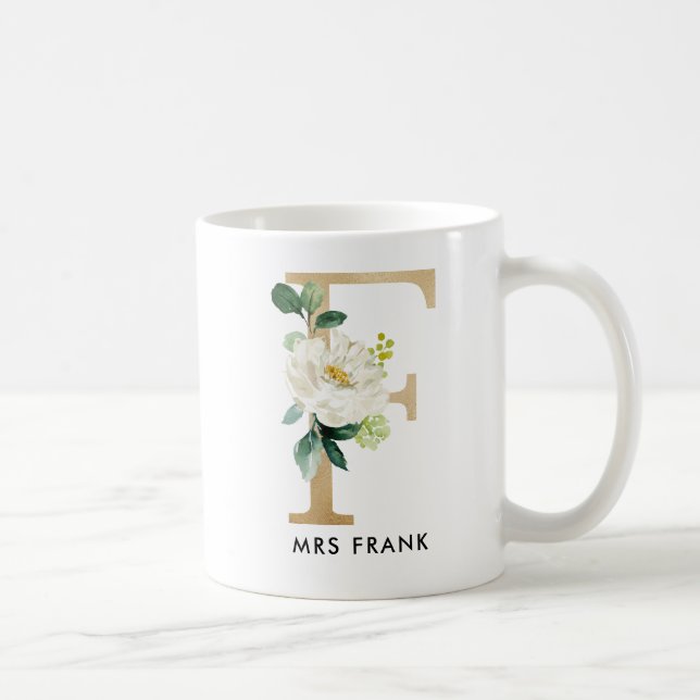Monogramm-Tasse, Blumenmonogramm F, Kaffeetasse (Rechts)