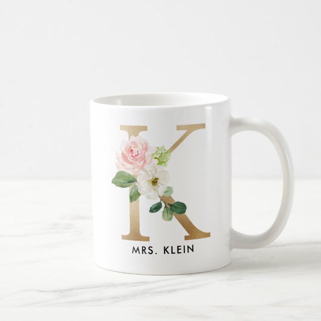 Monogramm-Tasse, Blumenmonogramm K, Kaffeetasse (Rechts)