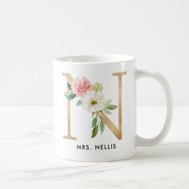Monogramm-Tasse, Blumenmonogramm N, Kaffeetasse (Rechts)