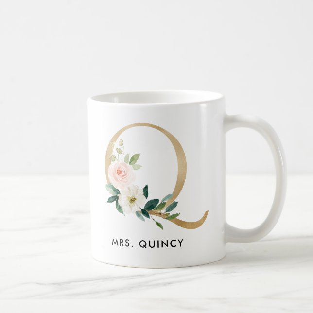 Monogramm-Tasse, Blumenmonogramm Q, Kaffeetasse (Rechts)