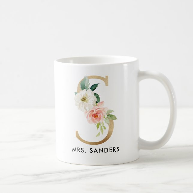 Monogramm-Tasse, Blumenmonogramm S, Kaffeetasse (Rechts)