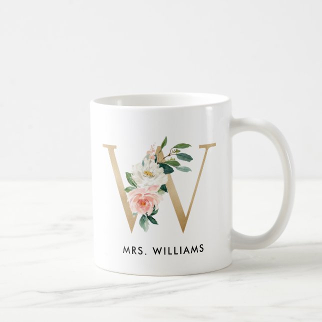 Monogramm-Tasse, Blumenmonogramm W, Kaffeetasse (Rechts)