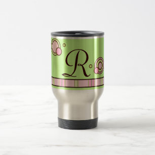 Monogramm-Tasse für Polka-Punkte und Streifen - R Reisebecher