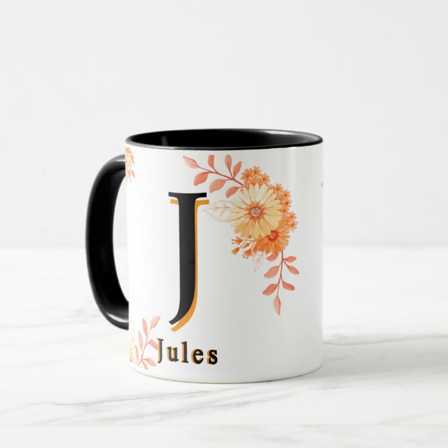 Monogramm-Tasse mit Blumenmuster - Eleganter Lette Tasse (Vorderseite Links)