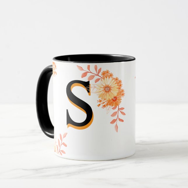 Monogramm-Tasse mit Blumenmuster - eleganter Lette Tasse (Vorderseite Links)