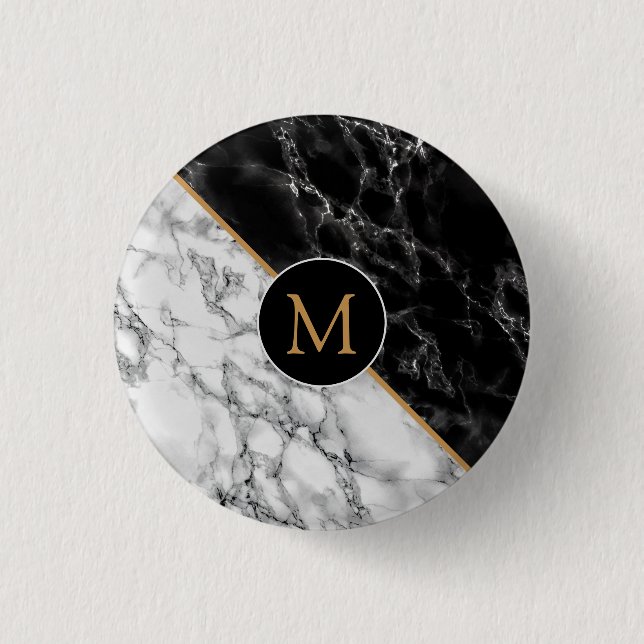 Monogramm-Taste mit Schwarz-weißem Marmor Button (Vorderseite)