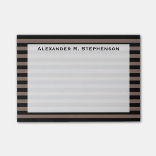 Monogramm Taupebraun und Schwarz gestreift Post-it Klebezettel