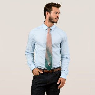 Monogramm Teal und Soft Blush Pink Ombre Folie Krawatte