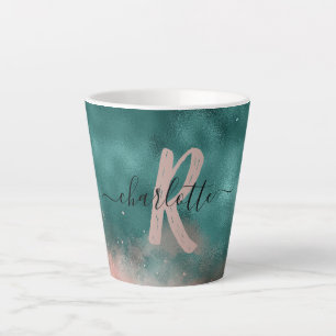 Monogramm Teal und Soft Blush Pink Ombre Folie Milchtasse