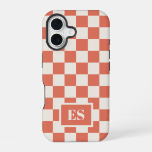 Monogramm Terrakotta- und cremefarbenes Schachbret iPhone 16 Hülle