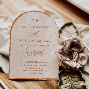 Monogramm Terrakotta Weiße Blumenehe Einladung