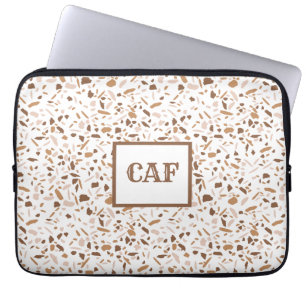 Monogramm Terrazzo Braun und Beige und Weiß Laptopschutzhülle