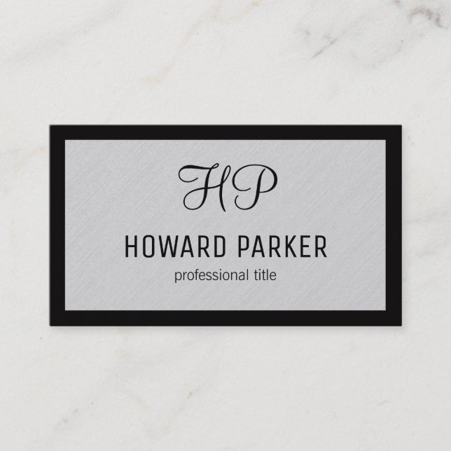 Monogramm | Textur von Linen | Grenze (schwarz) Visitenkarte (Vorderseite)