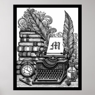Monogramm Thema-Schreibfarbe für Vintage-Fans Poster