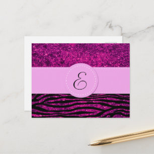 Monogramm - Tierdruck, Zebra, Glitzer - Rosa Postkarte