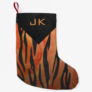Monogramm-Tiger-heißes orange und schwarzes Kleiner Weihnachtsstrumpf