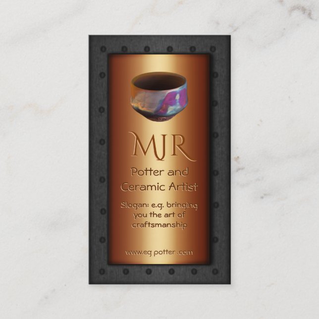 Monogramm, Töpfer, befestigtes Stahlbaukupfer Visitenkarte (Vorderseite)