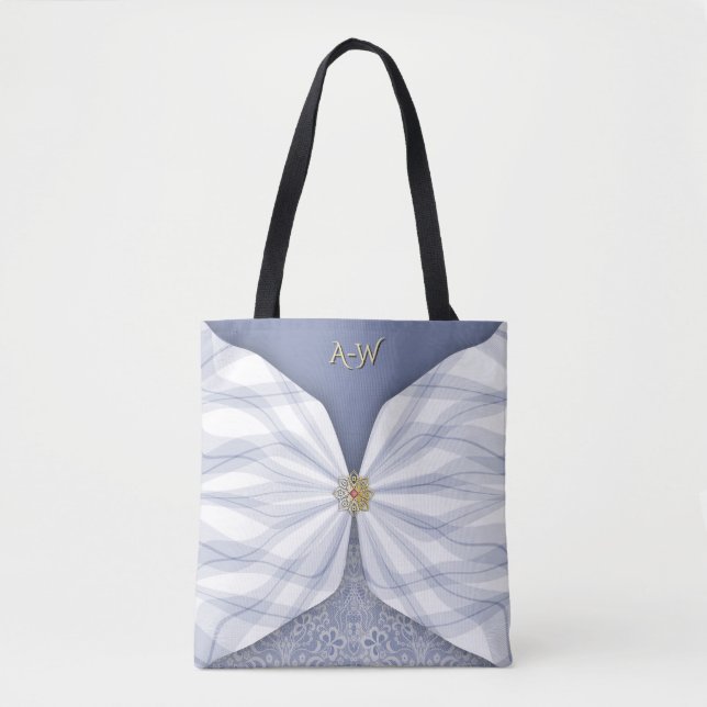 Monogramm Tot Dusty Blue Jewel Textil-Illusion (Vorderseite)