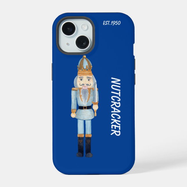 Monogramm trendiger Cartoon-Nussknacker navyblau iPhone 15 Hülle (Rückseite)