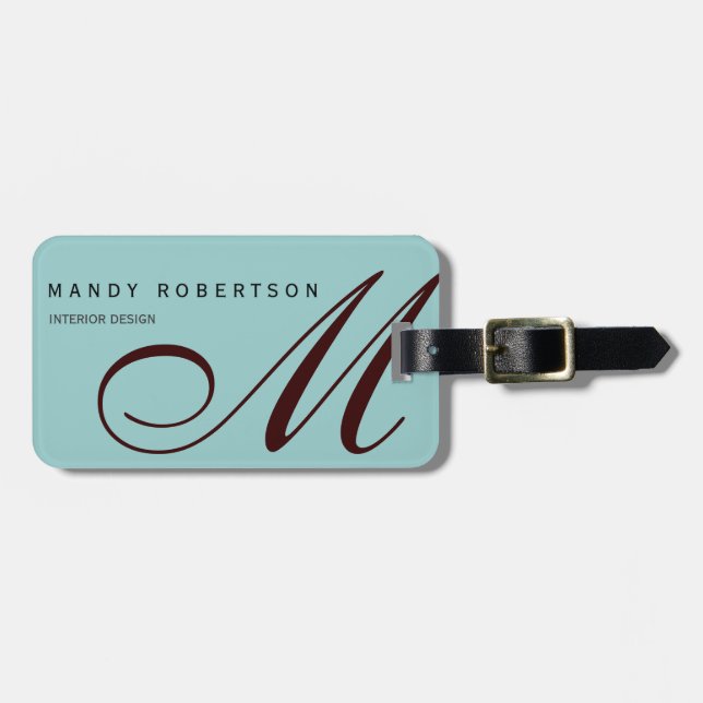 Monogramm Trendy Initialen Minimalistisch Blau Gepäckanhänger (Vorderseite horizontal)