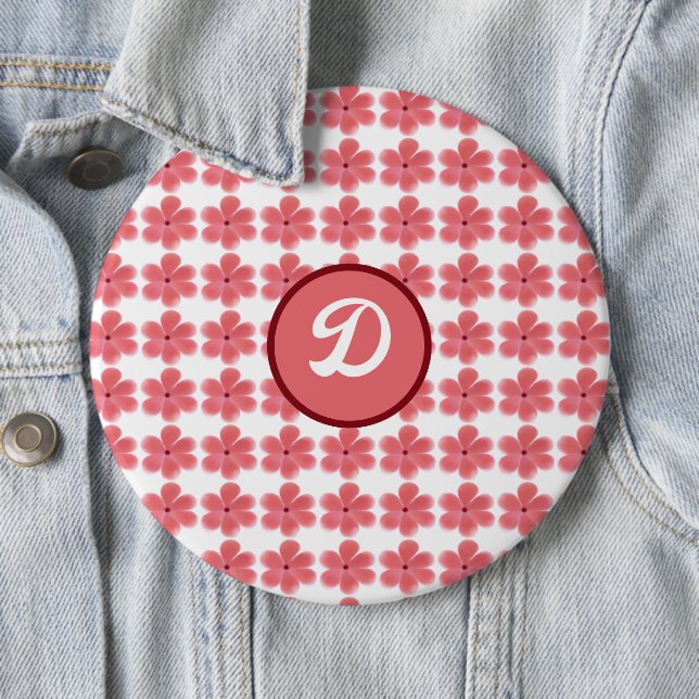 Monogramm trendy Retro niedliche Vintage Blütenanf Button (Beispiel)