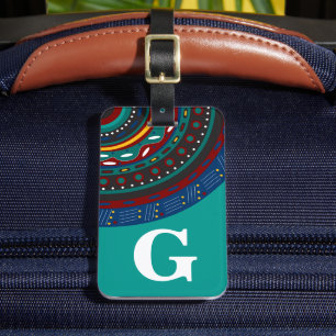 Monogramm, Tribal Inspiriert Muster, Aquamarin Gepäckanhänger
