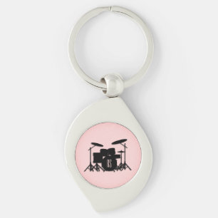 Monogramm Trommelset Musik Design Rosa Schlüsselanhänger