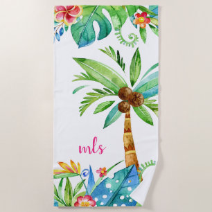 Monogramm tropische, Aquamarin rosa Palmblättrige Strandtuch