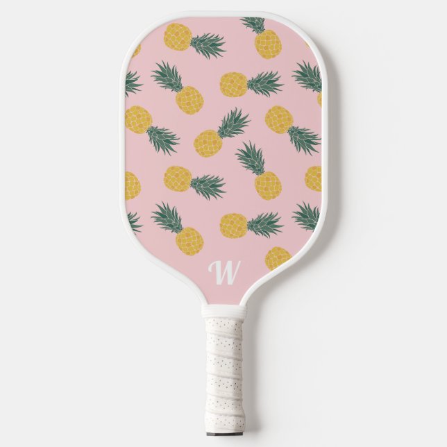 Monogramm tropisches Ananas Muster Pickleball Schläger (Vorderseite)