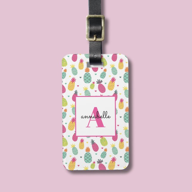 Monogramm tropisches Ananas Personalisiertes Muste Gepäckanhänger (Pineapple tropical personalized monogram luggage tag. )