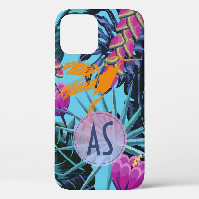 Monogramm Tropisches Blattwerk Hummingbird Case-Mate iPhone Hülle (Rückseite)